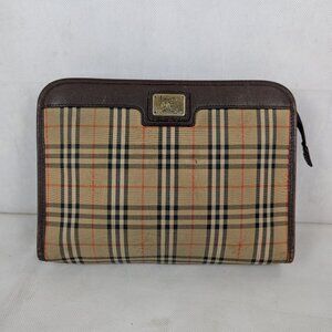 Vintage Burberry Nova Check Canvas/Leather Clutch Bag Beige